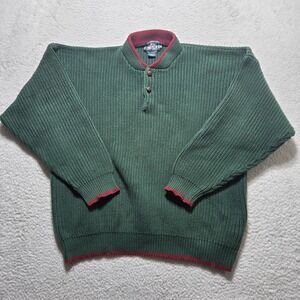 Vintage Woolrich Mens‎ XL Heavyweight Cotton 1/4 Button Sweater Sweatshirt Green